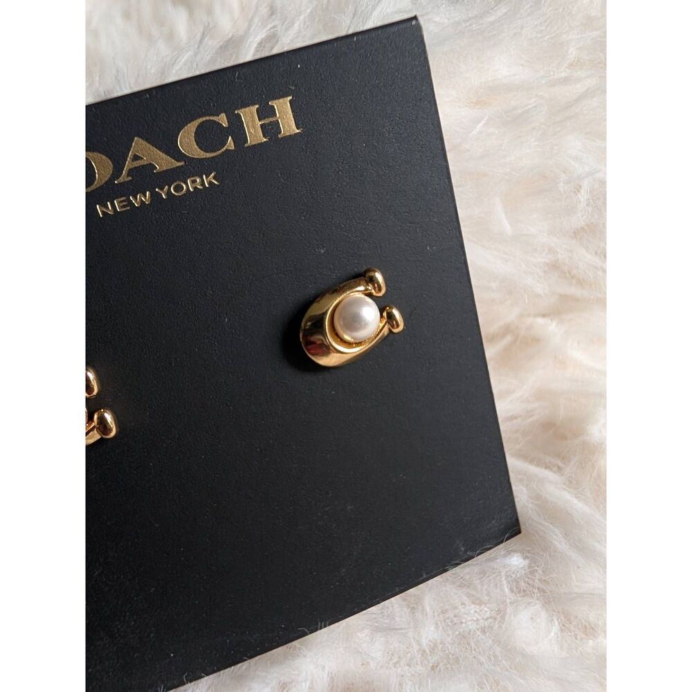 COACH Signature C Pearl Stud Earrings - Picture 2 of 2